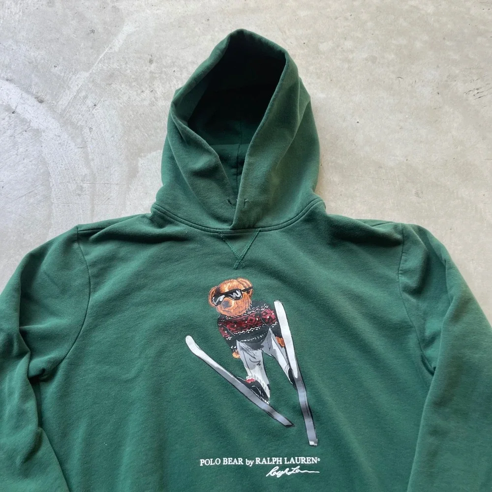 Polo Ralph Lauren Polo Bear Skiing Hoodie Green XL Mens Graphic Sweatshirt